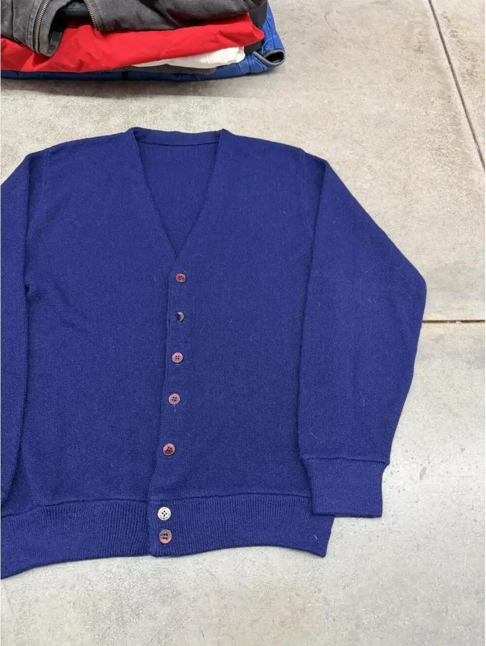 vintage navy blue cardigan made in usa knit sweater size medium